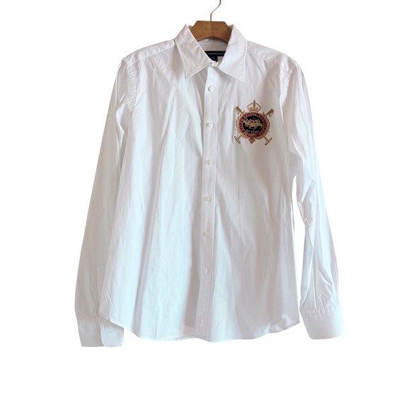 Ralph Lauren Sport Tops - Y2K Ralph Lauren Sport White Cotton Stretch Crest Button Down Shirt Women SZ 14